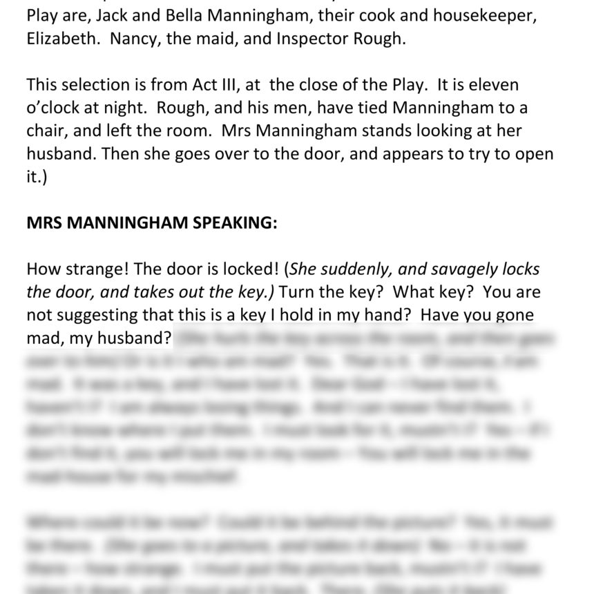 Gas Light (Mrs. Manningham Speaking)